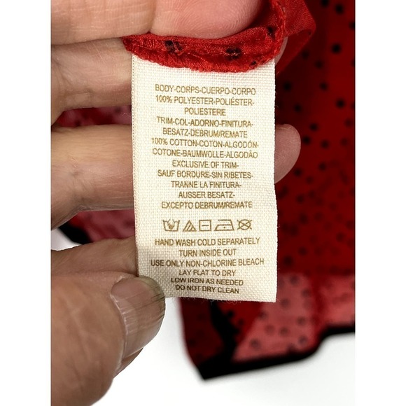 Free People Red Sheer Blouse with Black Polka Dots SZ M - Picture 10 of 11
